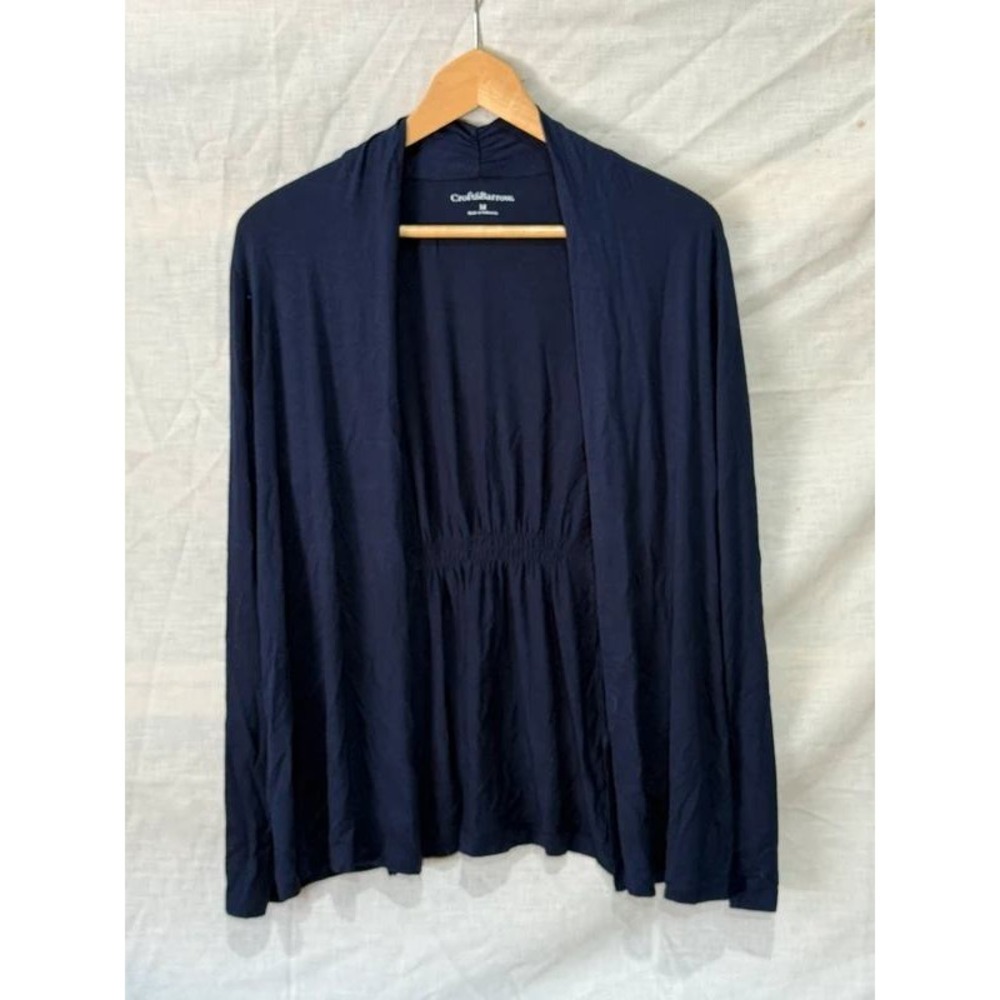 Croft & Barrow Open Front Cardigan Navy Blue Medium Ruched Back Long Sleeve